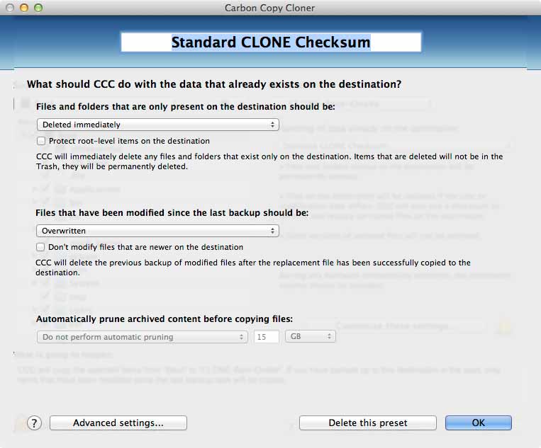 Carbon Copy Cloner Customization View